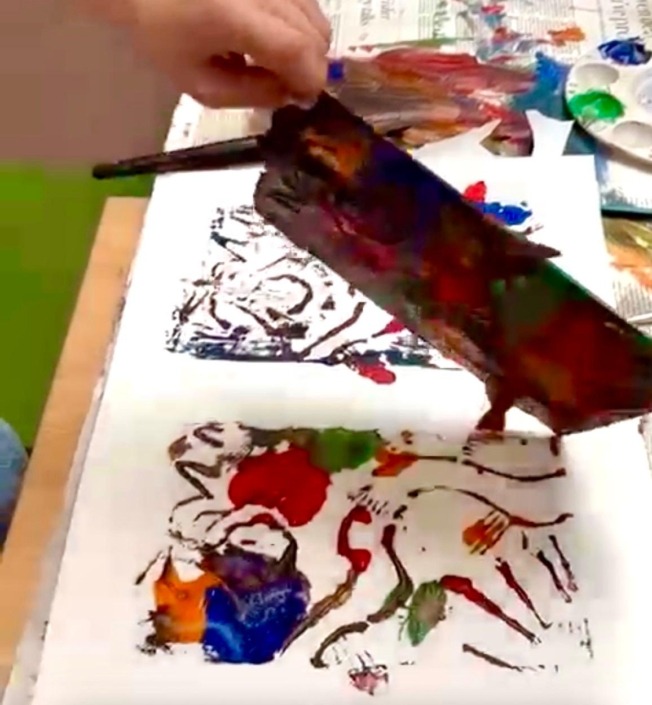 We made collagraphs and printed, inspired by William Morris We made collagraphs and printed, inspired by William Morris